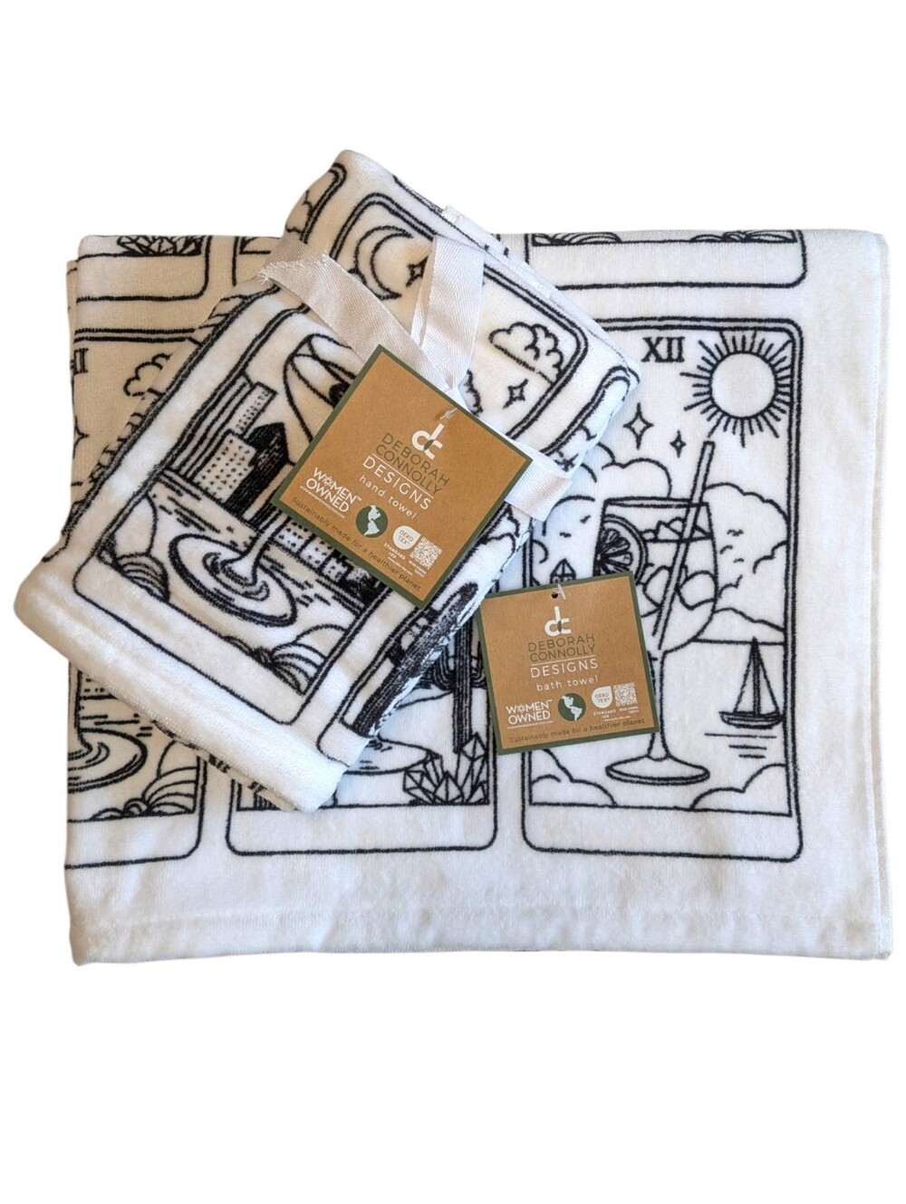 Halloween 3 Piece Bath Hand Towel Set Cocktail Tarot Card By Deborah Connolly
